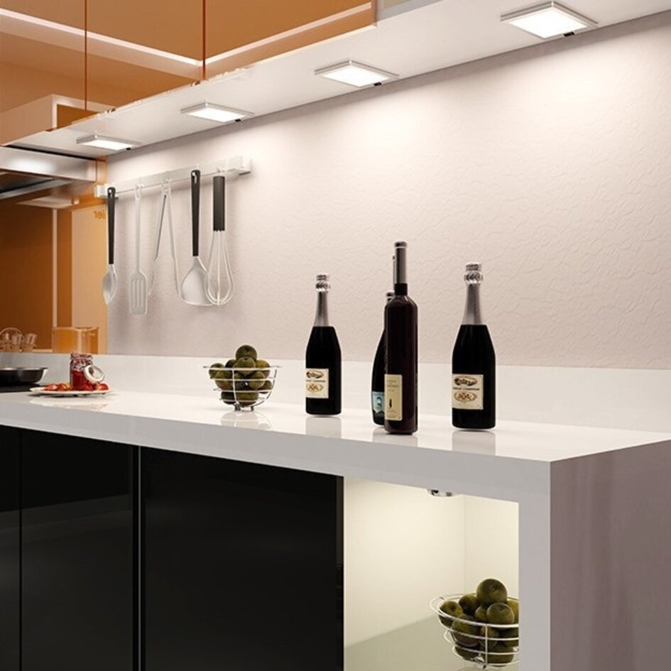 Utanpåliggande LED-spotlight Apollo för skåpsbelysning - silvergrå med sensor