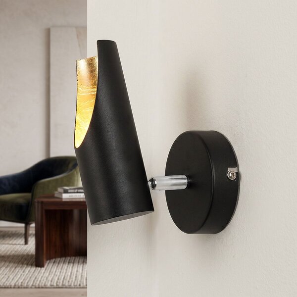 Svart vägglampa med gyllene insida - Memphis