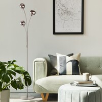 Modern golvlampa Campbell med tre lampor i rökgrått glas
