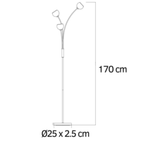 Modern golvlampa Campbell med tre lampor i rökgrått glas
