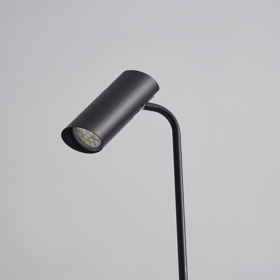 Modern golvlampa Warren, mattsvart med guld