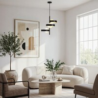 Modern pendellampa James med tre lampor, matt glas och guld