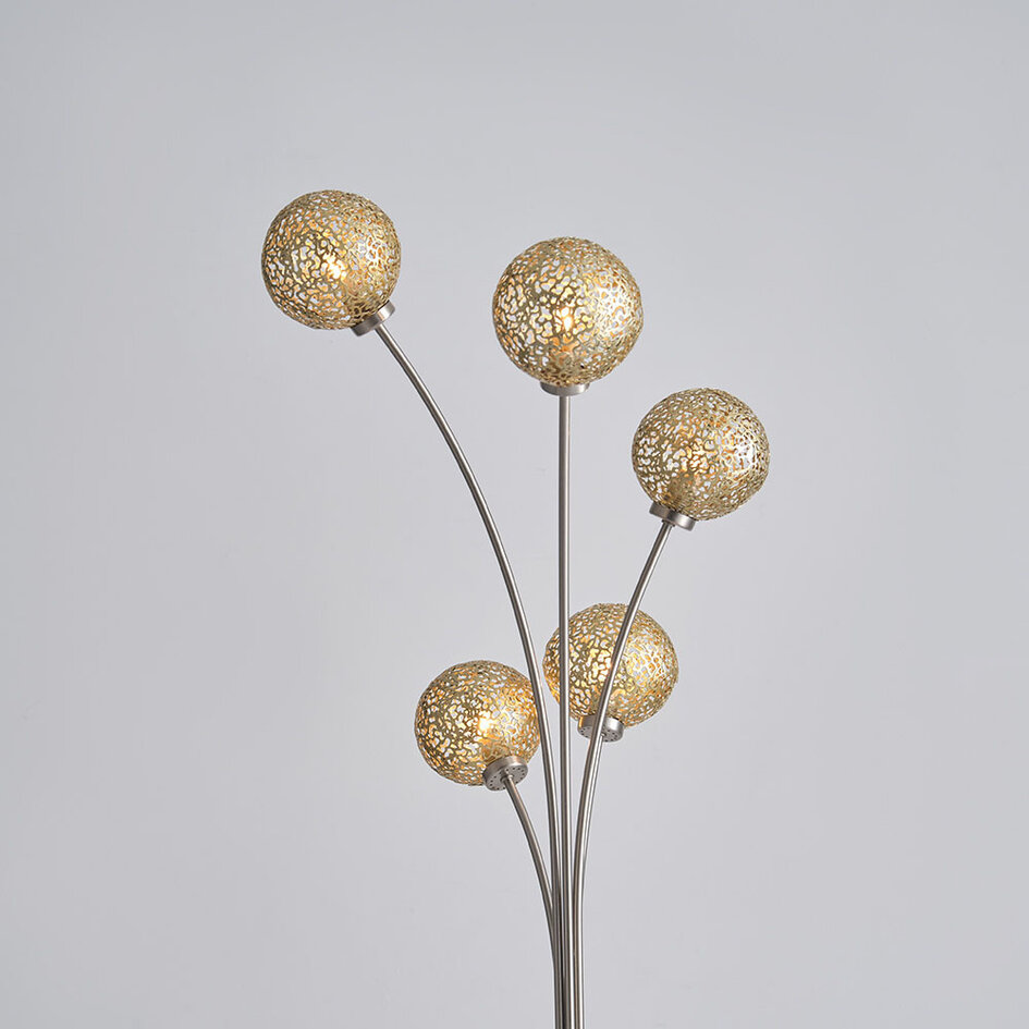 Modern golvlampa Claire med fem lampor i guld