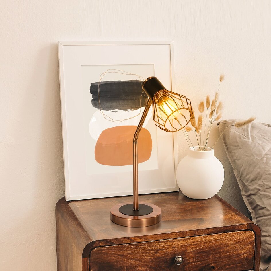 Industriell bordslampa Ruby, koppar med mattsvart