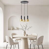 Modern pendellampa Chantal med tre lampor, mattsvart med guld