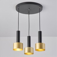 Modern pendellampa Chantal med tre lampor, mattsvart med guld