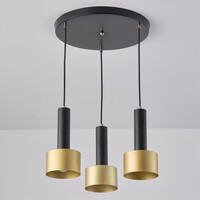 Modern pendellampa Chantal med tre lampor, mattsvart med guld