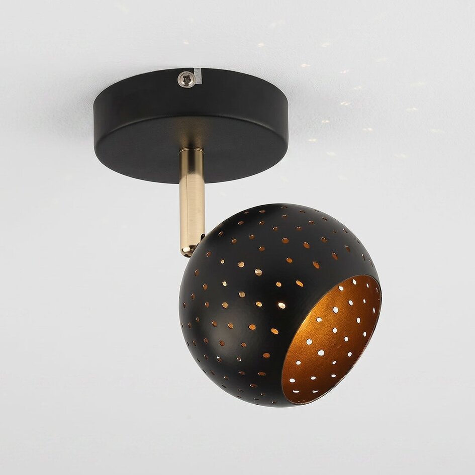 Modern takspotlight Lucinda med en lampa, mattsvart med koppar