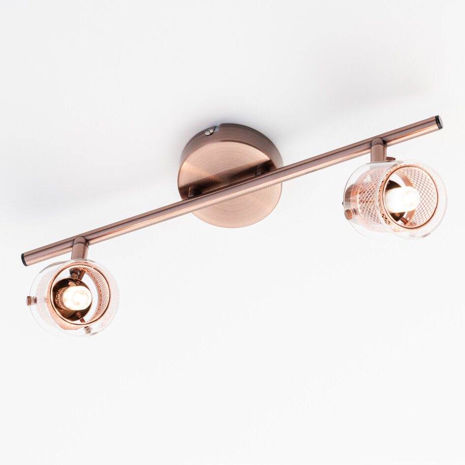 Industriell takspotlight Poppy med två lampor - roséguld