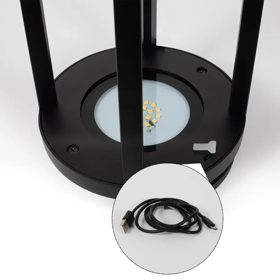 Uppladdningsbar svart bordslampa Gleamy med integrerad LED
