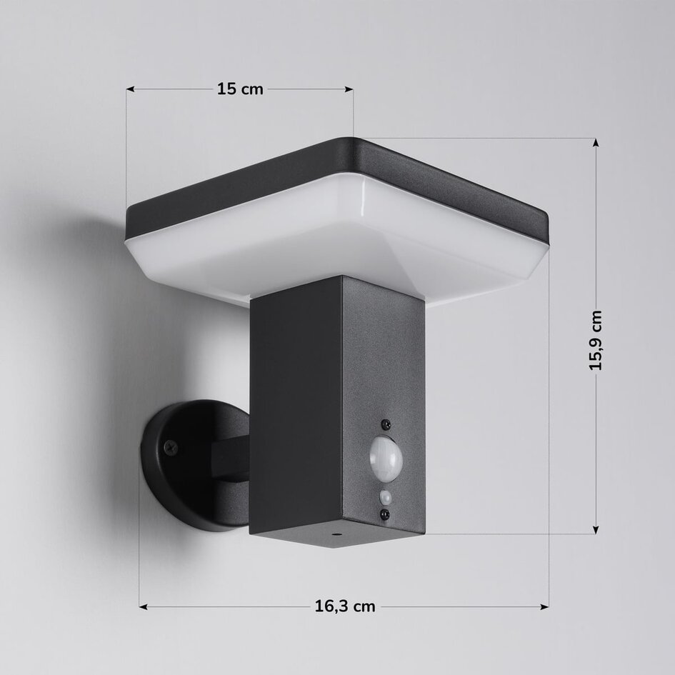 Modern solcellsvägglampa för utomhusbruk i svart med sensor - Aila