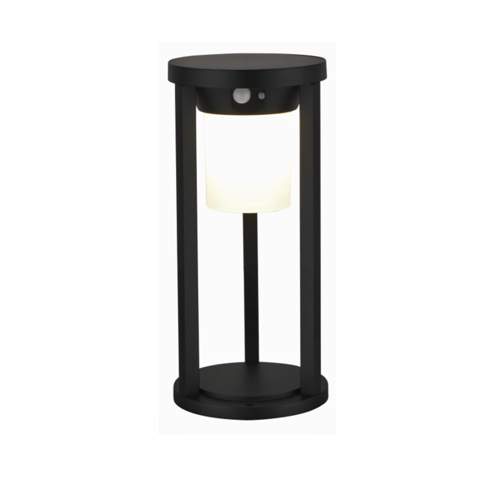 Solcellsdriven stående utomhuslampa Chiara med sensor - svart med integrerad LED