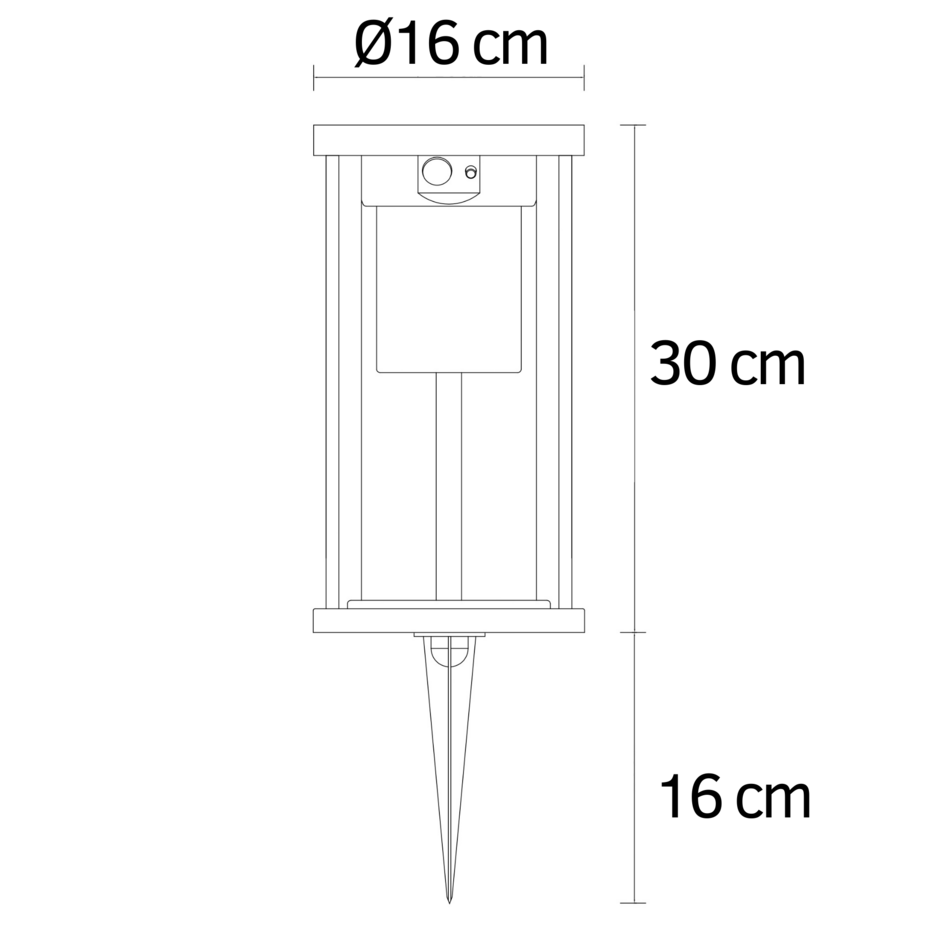 Solcellsdriven stående utomhuslampa Chiara med sensor - svart med integrerad LED
