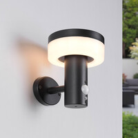 Modern solcellsvägglampa för utomhusbruk i svart med sensor - Sandrine