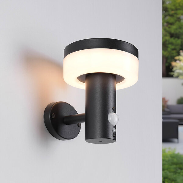 Modern solcells utomhusvägglampa svart med sensor - Sandrine