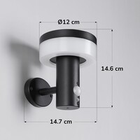 Modern solcellsvägglampa för utomhusbruk i svart med sensor - Sandrine