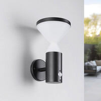 Modern solcellsvägglampa för utomhusbruk i svart med sensor - Chandler