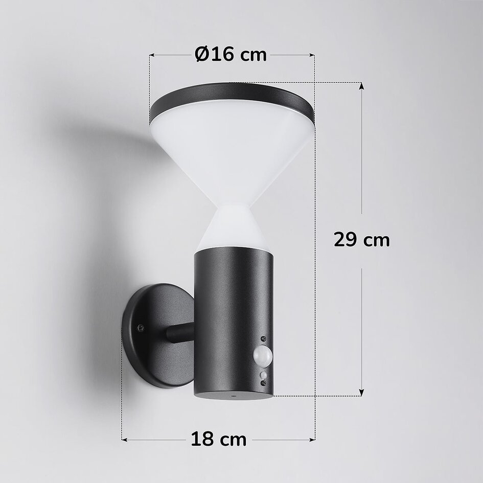 Modern solcellsvägglampa för utomhusbruk i svart med sensor - Chandler