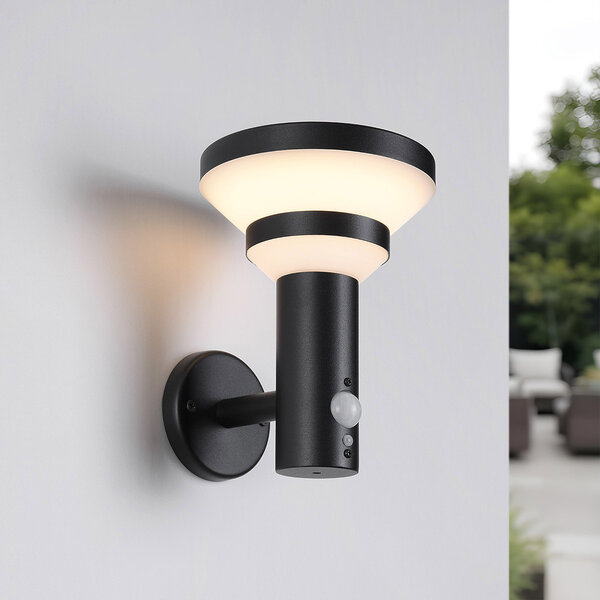 Modern solcells utomhusvägglampa svart med sensor - Kensington
