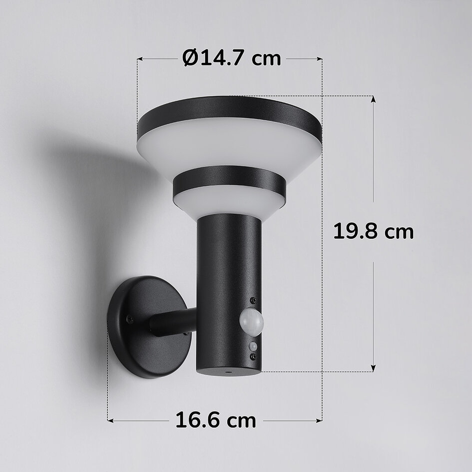 Modern solcellsvägglampa för utomhusbruk i svart med sensor - Kensington