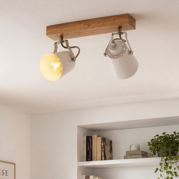 Träplafondlampa med 2 spotlights - Flint