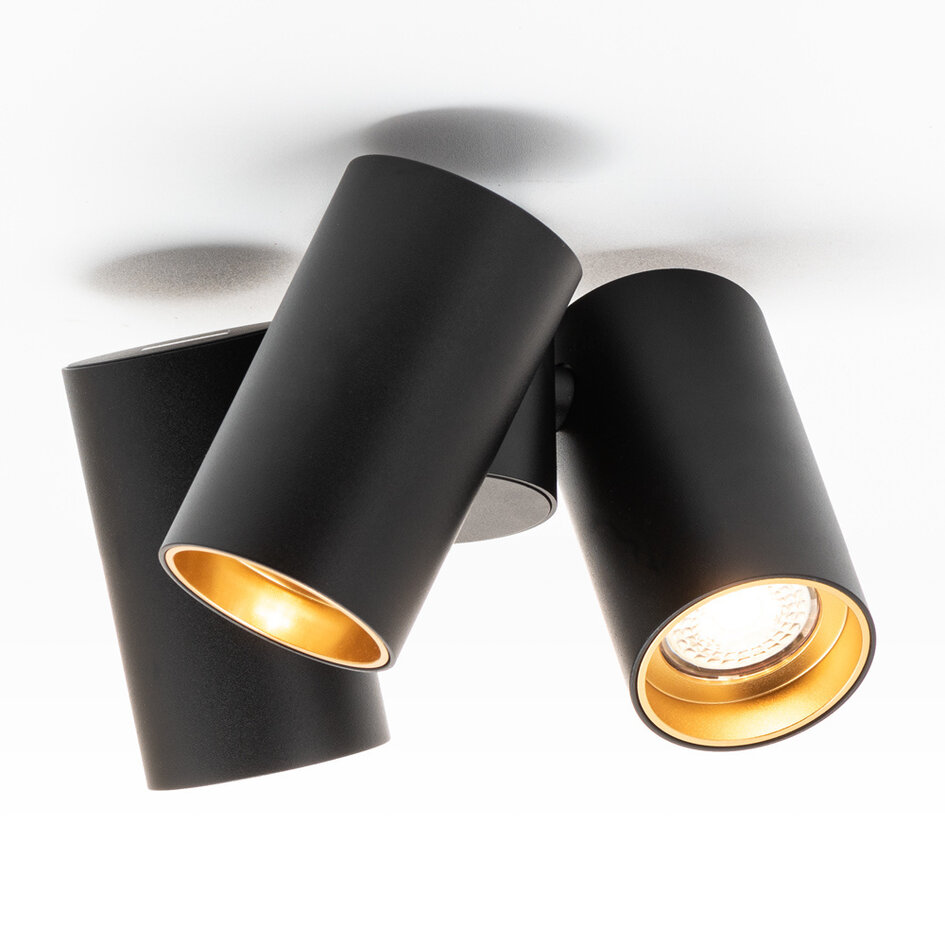 Design svart 3-ljus takspotlight - Gus