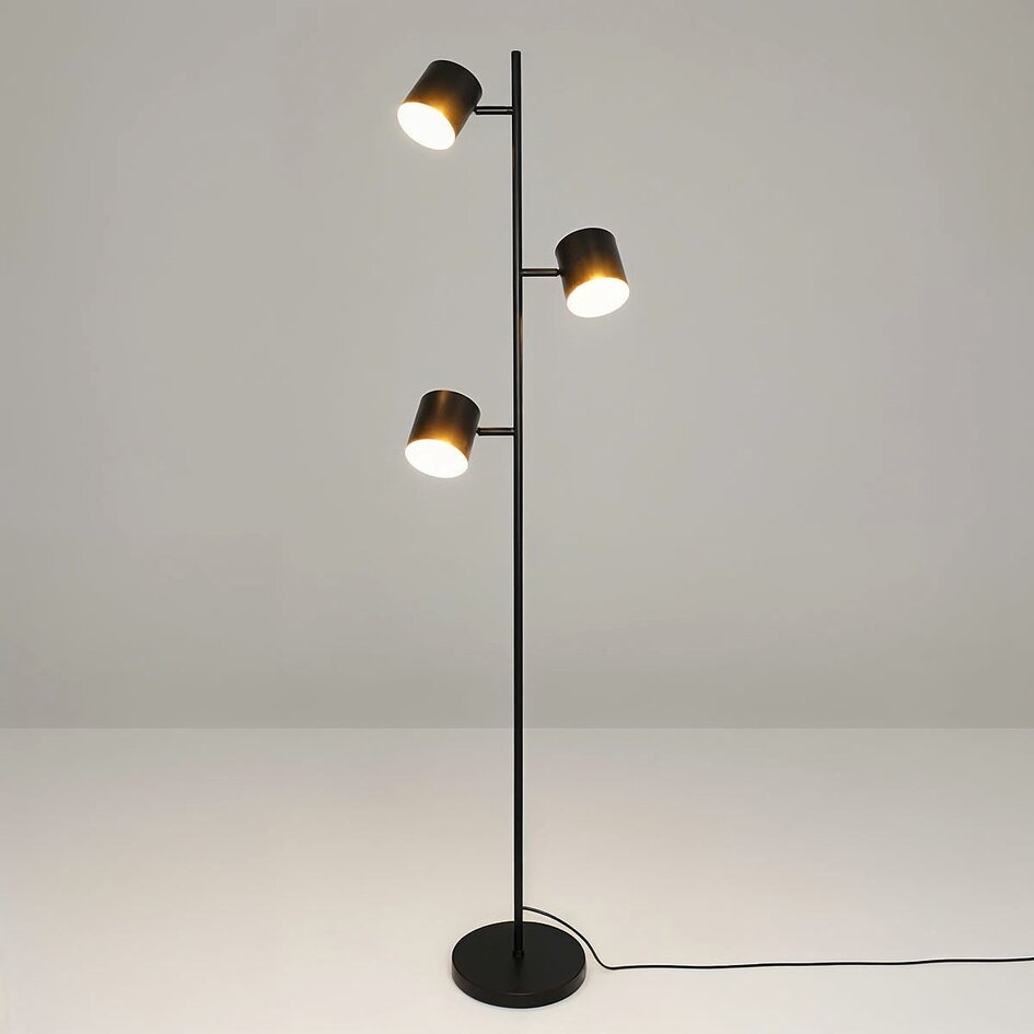 Golvlampa Diego med tre lampor - svart industriell