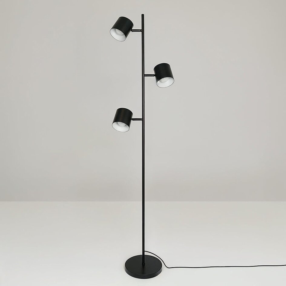 Golvlampa Diego med tre lampor - svart industriell
