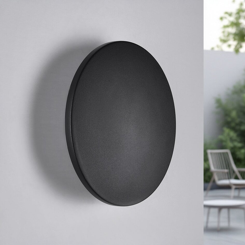 Rund utomhusvägglampa Lune - svart med integrerad LED