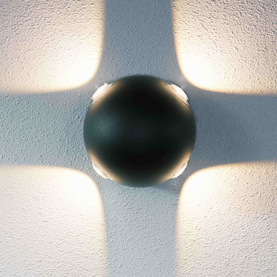 Klotformad utomhusvägglampa Cosmo - svart med integrerad LED