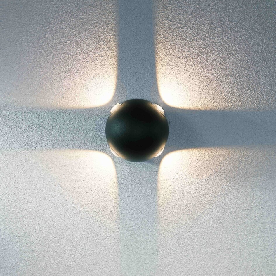 Klotformad utomhusvägglampa Cosmo - svart med integrerad LED