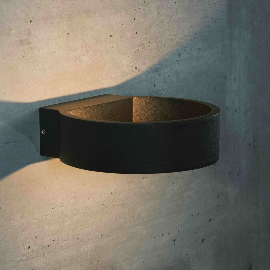 Rund utomhusvägglampa Misty - svart med integrerad LED