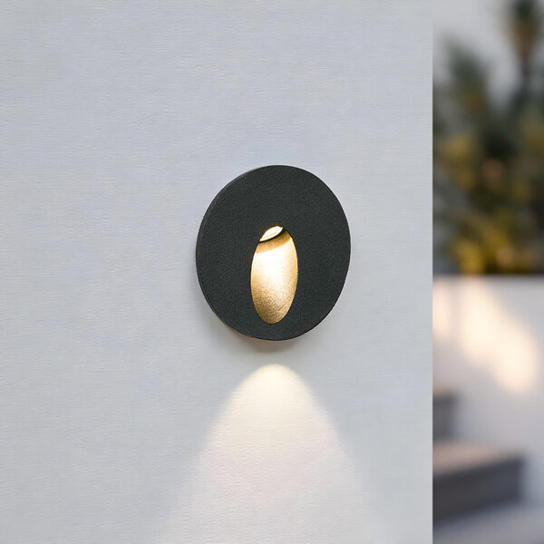 Infälld utomhusvägglampa Merlin - svart med integrerad LED