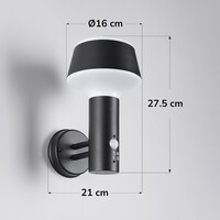 Industriell utomhusvägglampa Max - med sensor i svart