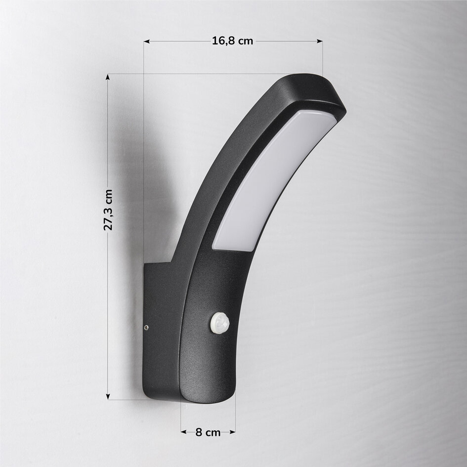Modern utomhusvägglampa Noah med sensor - svart med integrerad LED