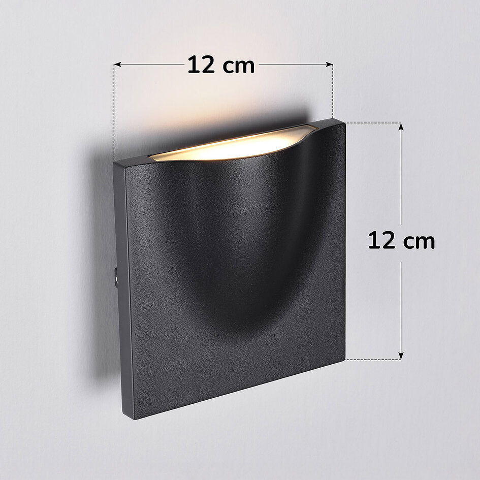 Kvadratisk utomhusvägglampa Zack - svart med integrerad LED