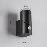 Justerbar utomhusvägglampa Demy med sensor - svart