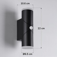 Justerbar rund utomhusvägglampa Tess med sensor - svart