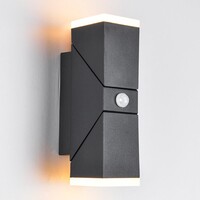 Justerbar utomhusvägglampa Michael med sensor och två lampor - svart med integrerad LED