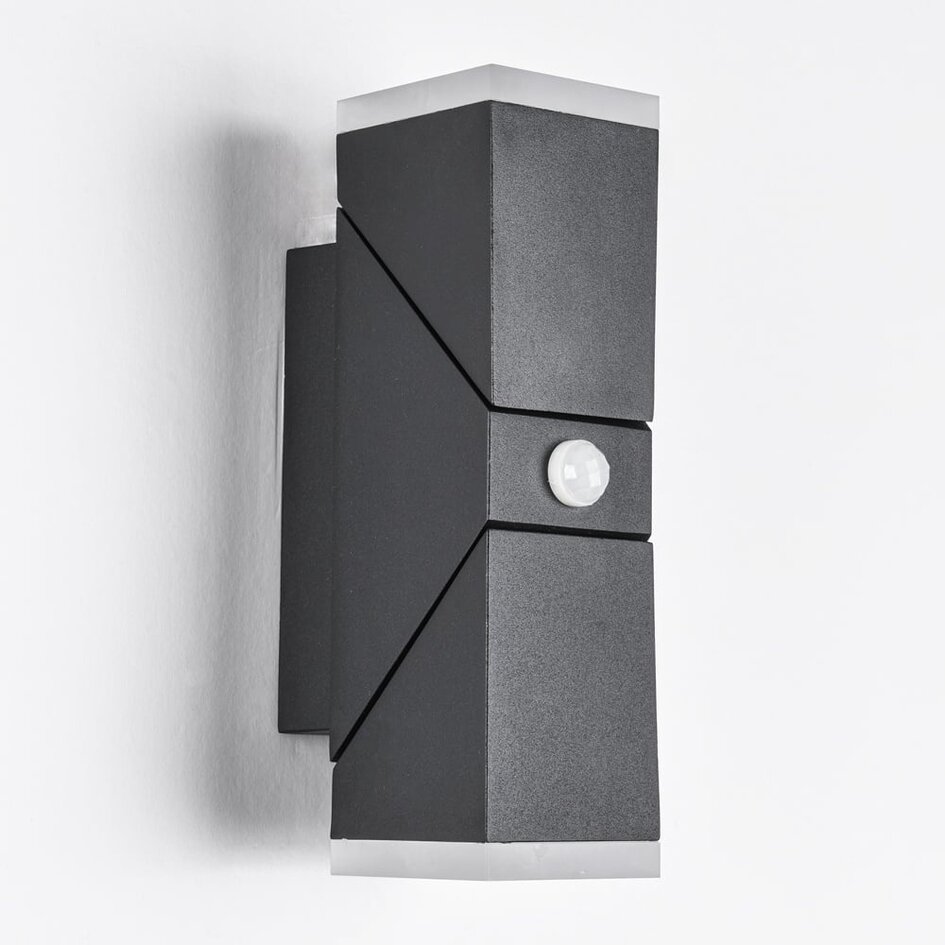 Justerbar utomhusvägglampa Michael med sensor och två lampor - svart med integrerad LED