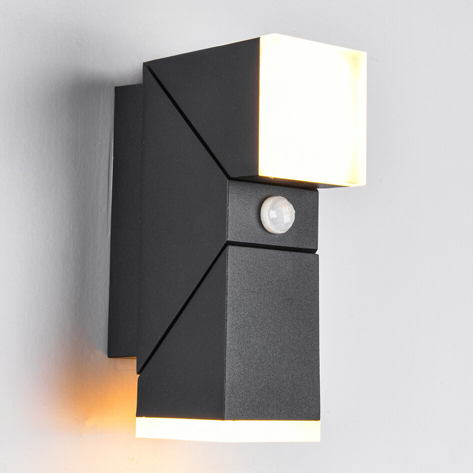 Justerbar utomhusvägglampa Michael med sensor och två lampor - svart med integrerad LED