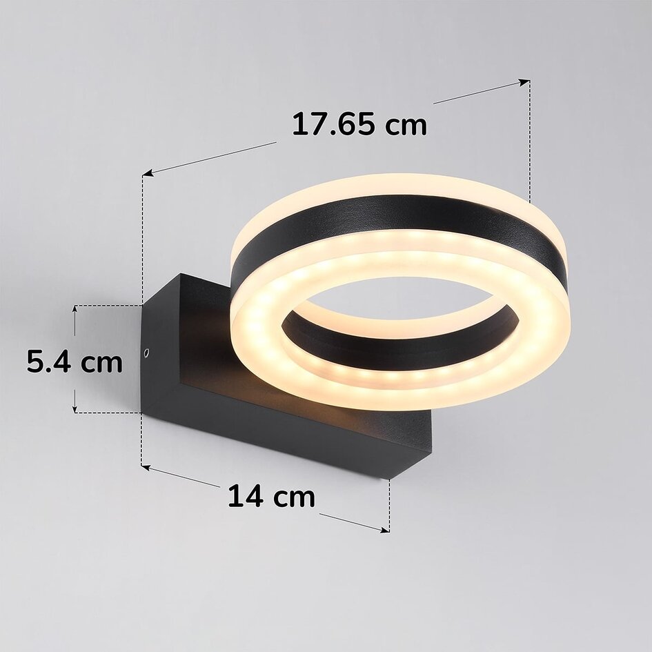 Rund utomhusvägglampa Noor - svart med integrerad LED