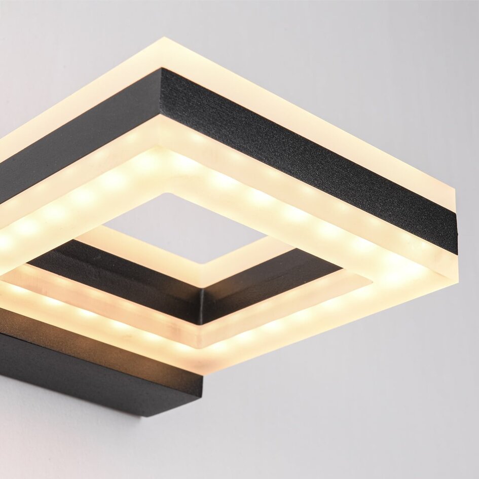 Modern kvadratisk utomhusvägglampa Nori - svart med integrerad LED