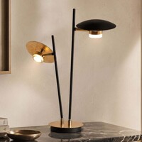 Bordslampa Lydia med två lampor och integrerad LED i svart med guld