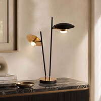 Bordslampa Lydia med två lampor och integrerad LED i svart med guld