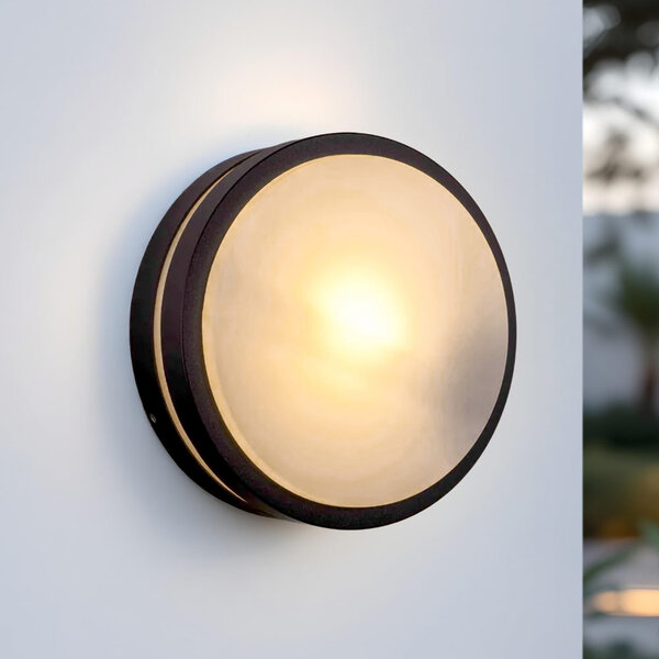 Rund designad utomhusvägglampa Lea - svart Ø20 cm