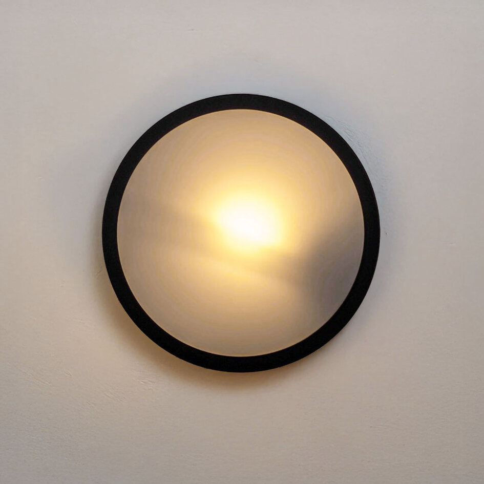 Rund designad utomhusvägglampa Lea - svart Ø20 cm