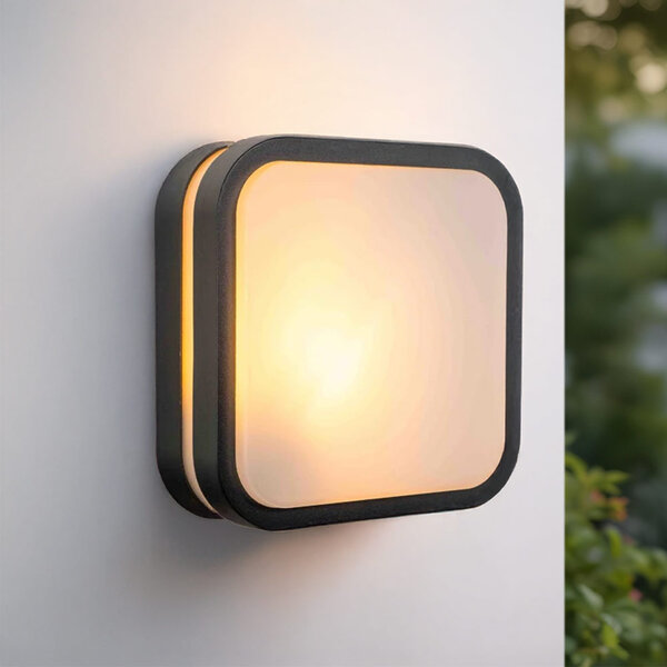 Modern kvadratisk utomhusvägglampa Seb - svart 20 cm
