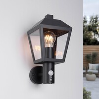 Lantlig utomhusvägglampa Dax med sensor - svart