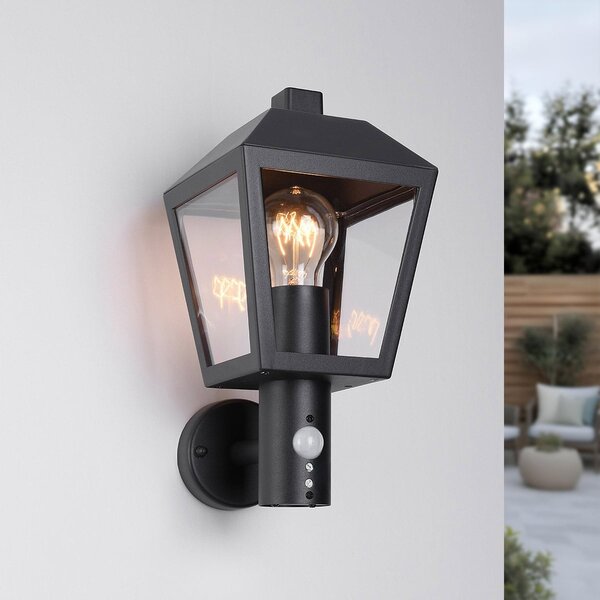 Lantlig utomhusvägglampa Dax med sensor - svart